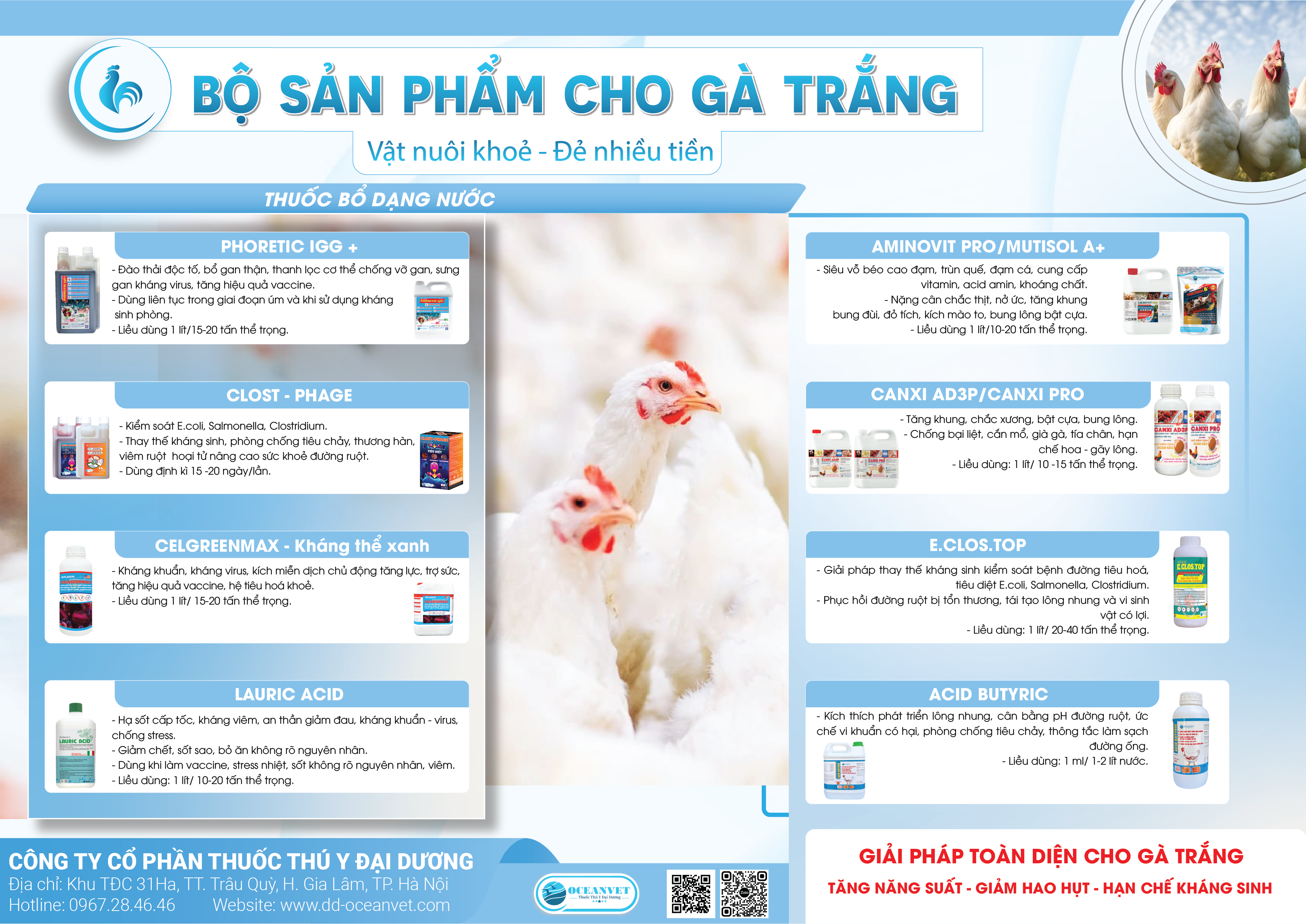 bộ sản phẩm cho gà trắng